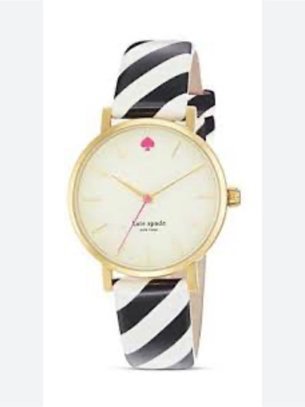 kate spade Black & White Striped Leather Strap Metro Watch